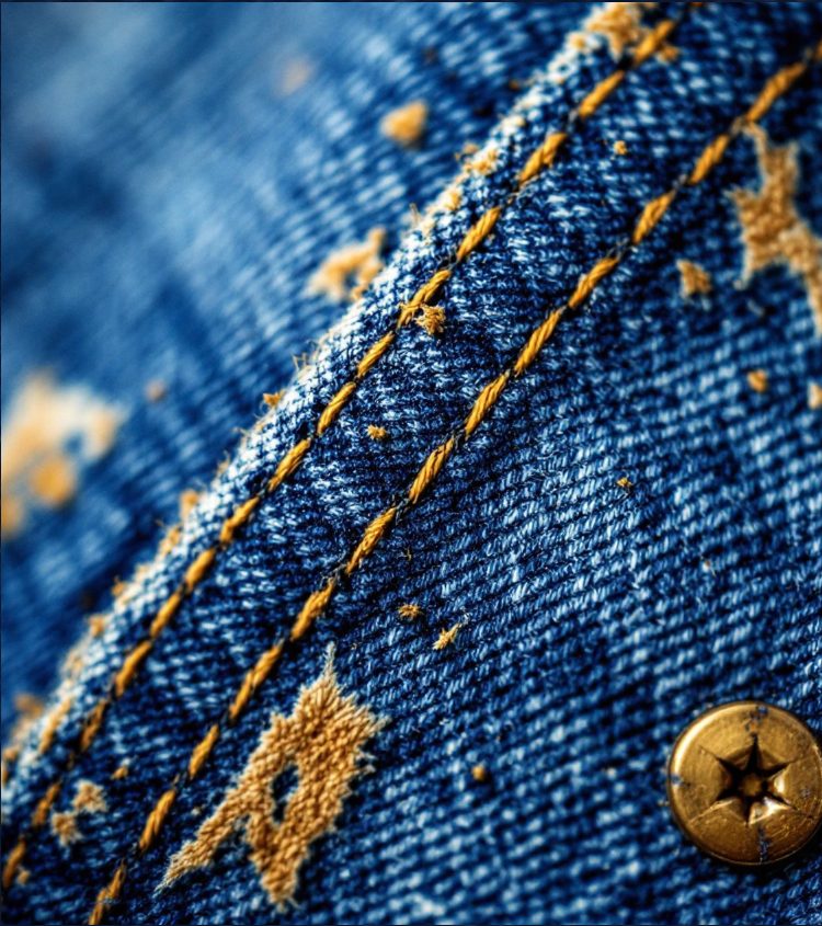Altın dikişli denim kumaş yakın plan, Yılteks Egypt